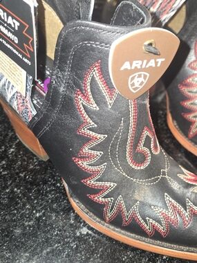 Ariat Black Leather Western Booties with Red Stitching